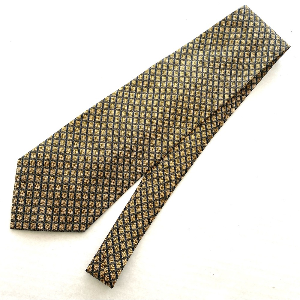 Barbara Blank Blue/Gold Check Silk Necktie